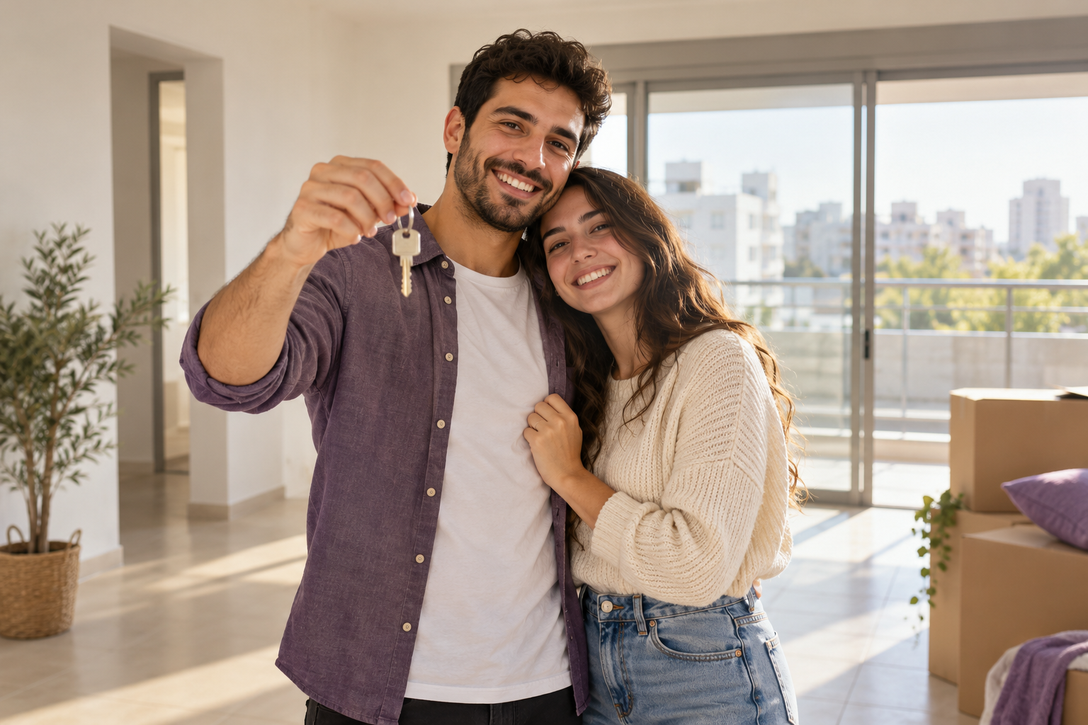 זוג עם מפתח בדירה חדשה — תמונה להמחשה